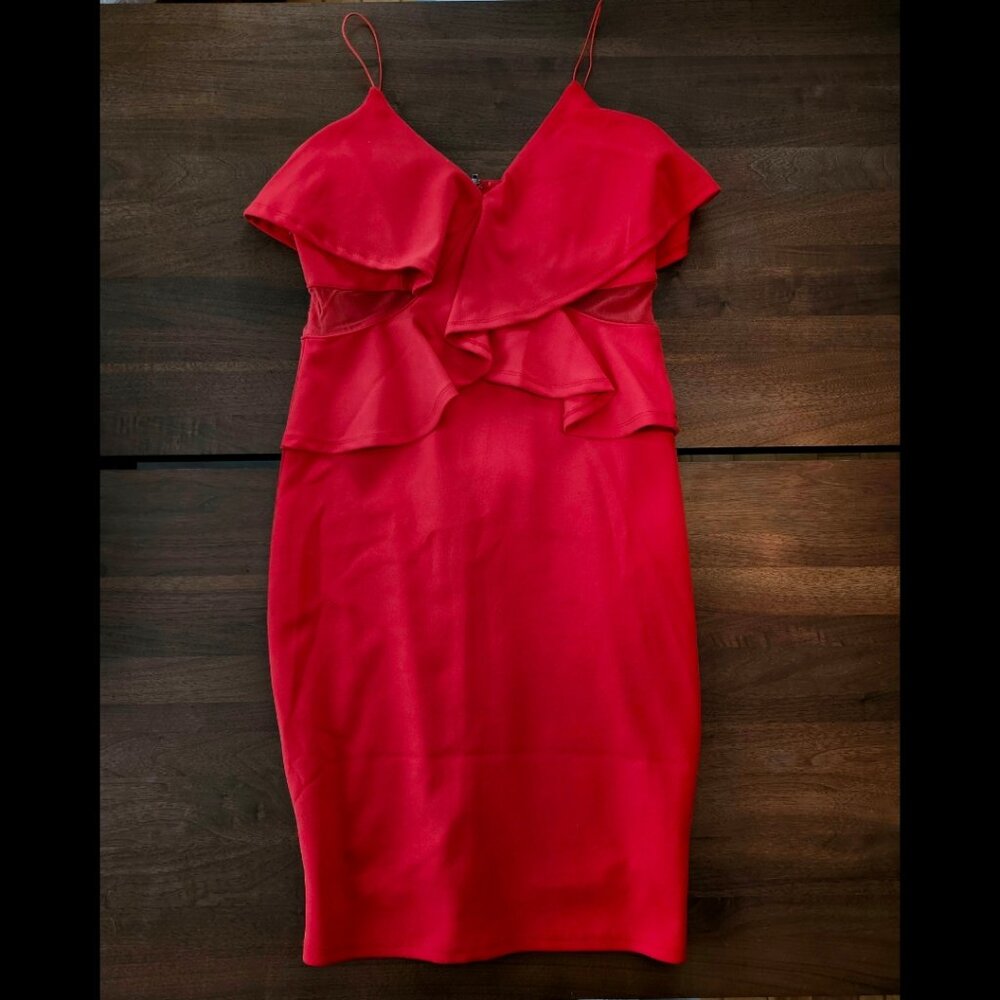 Chic Scarlet Midi Dress with Ruffle Detail